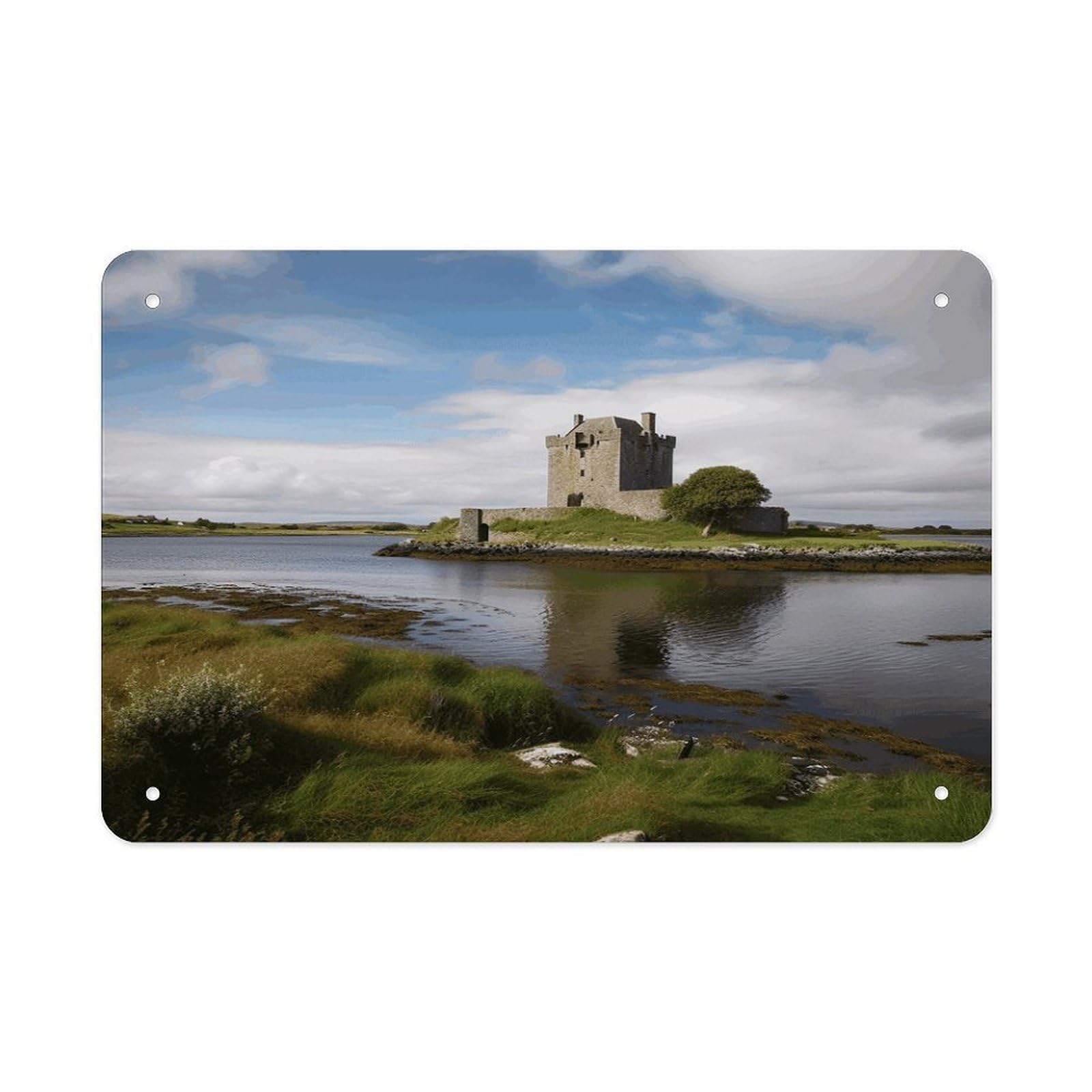 View of The Dunguaire Castle Metal Tin Sign 12"x8" Wall Art Prints Poster Decorative Picture Metal Signboard Decor Painting Folded Edge Iron Sheet Painting with Holes for Wall Decor