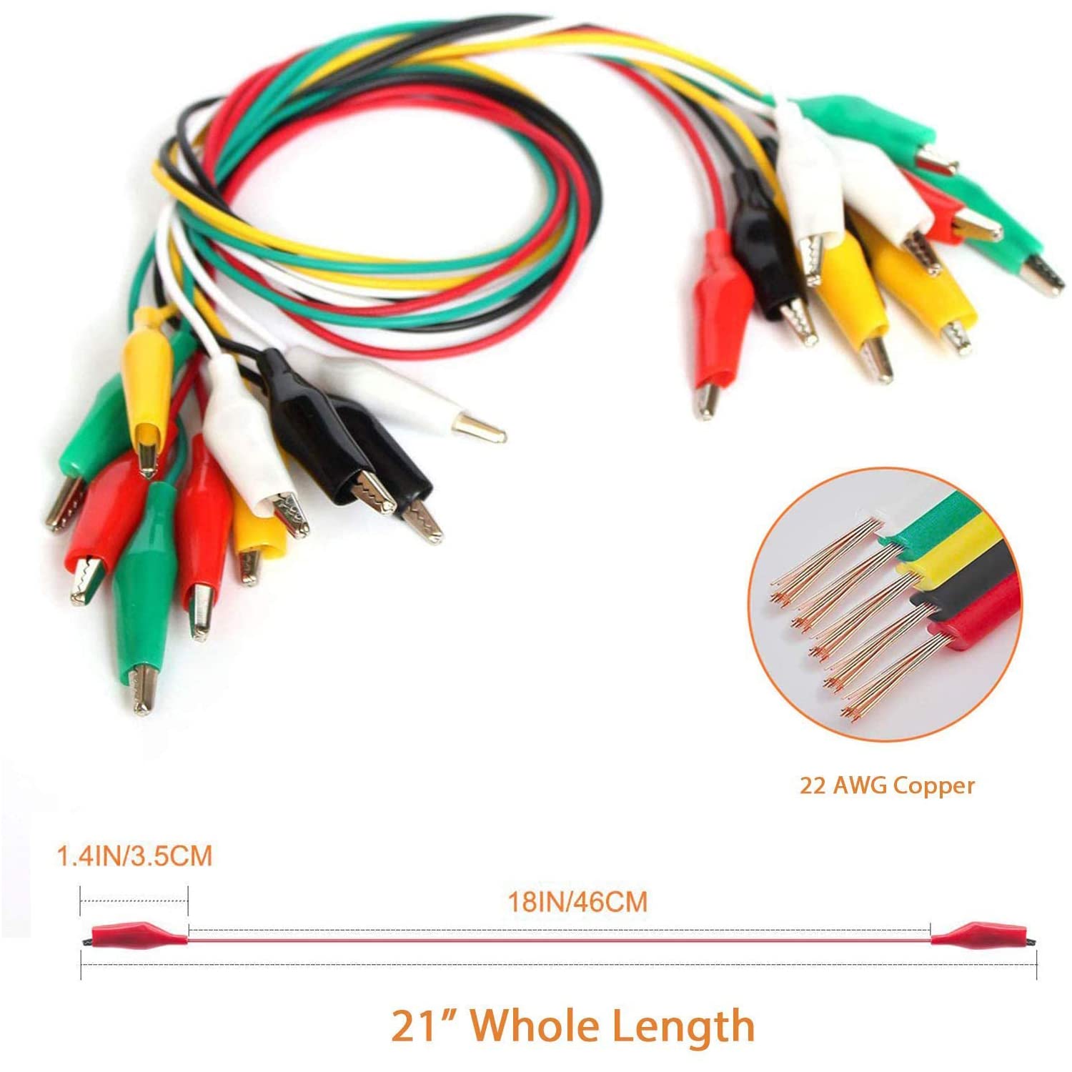 10-Pack Alligator Clip Test Leads - 50cm Multicolor Jumper Wires For Electronics