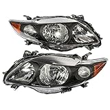 MILLION PARTS Pair Front Headlight Assembly fit for 2009 2010 Toyota Corolla Left Right Side Replacement Headlamps Driving Light Black Housing Clear Lens