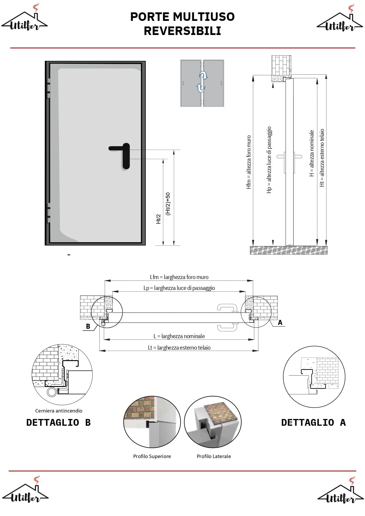 Puerta fabricada en chapa de acero galvanizado - Barnizada - Reversible - Todas las medidas