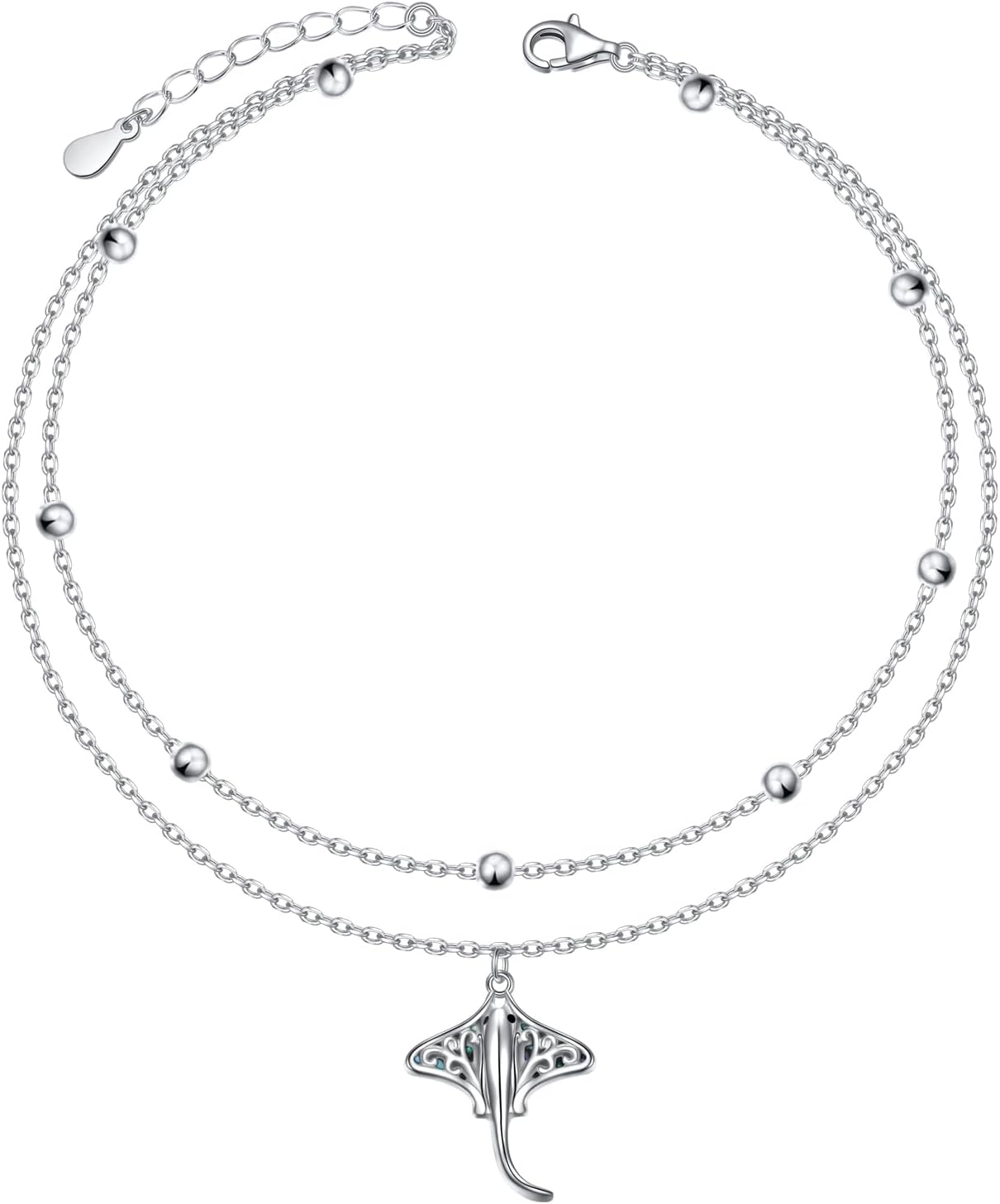 Ladytree Anklet for Women 925 Sterling Silver Adjustable Foot Beaded Heart/Cubic Zirconia Charm Ankle Bracelet Anklets Jewelry