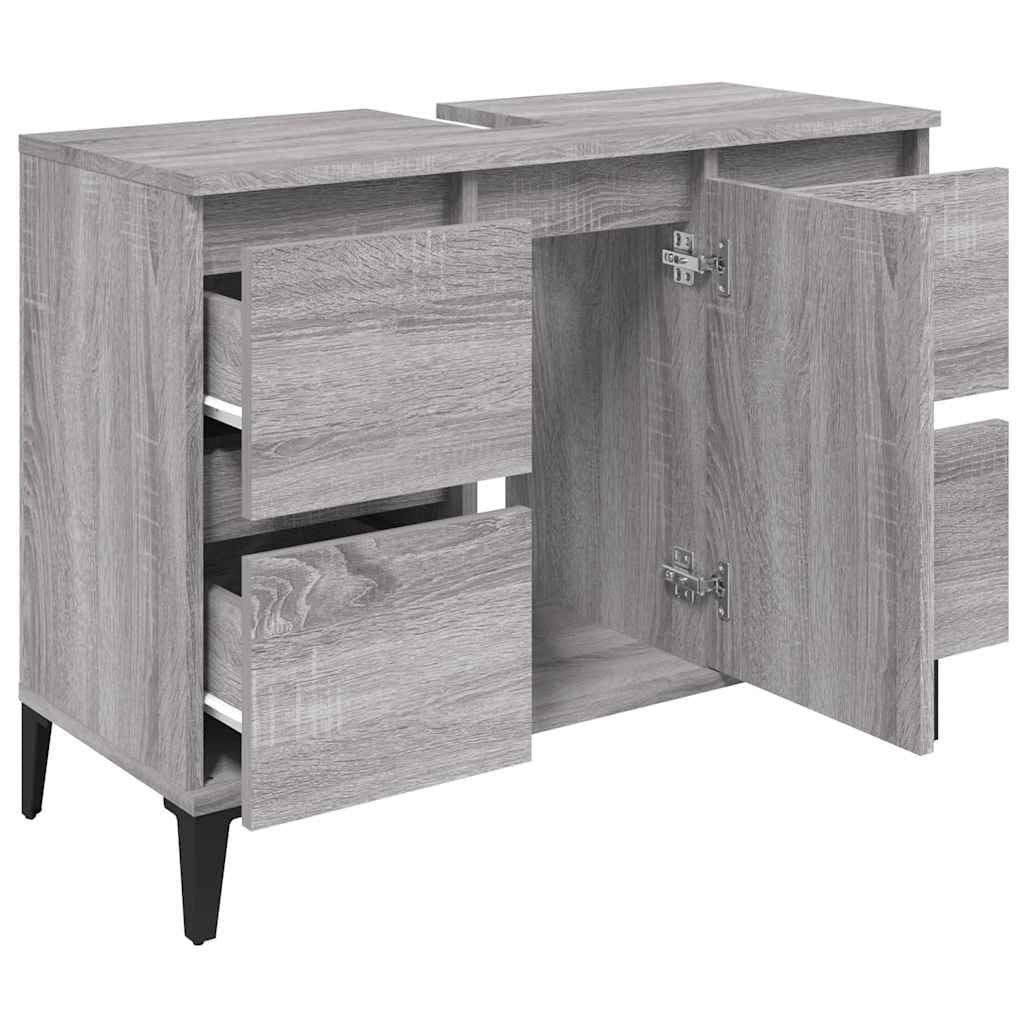 Mobile sottolavabo grigio sonoma, 80 x 33 x 60 cm, con 4 cassetti, anta e piedini in metallo, per mobili da bagno, mobiletto da bagno, mensola e spazio per riporre oggetti
