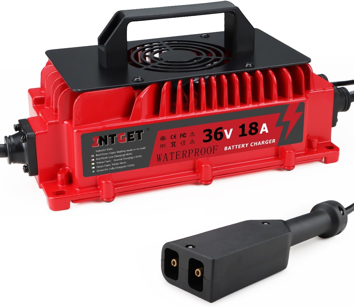 INTGET 15amp 48 Volt Golf Cart Battery Charger for Club Car Precedent & Ds Accessories Waterproof On Board Rapid Charger with Round Plug&Cable for 48v Golfcart Lead Acid Batteries (Circle-Style Plug)