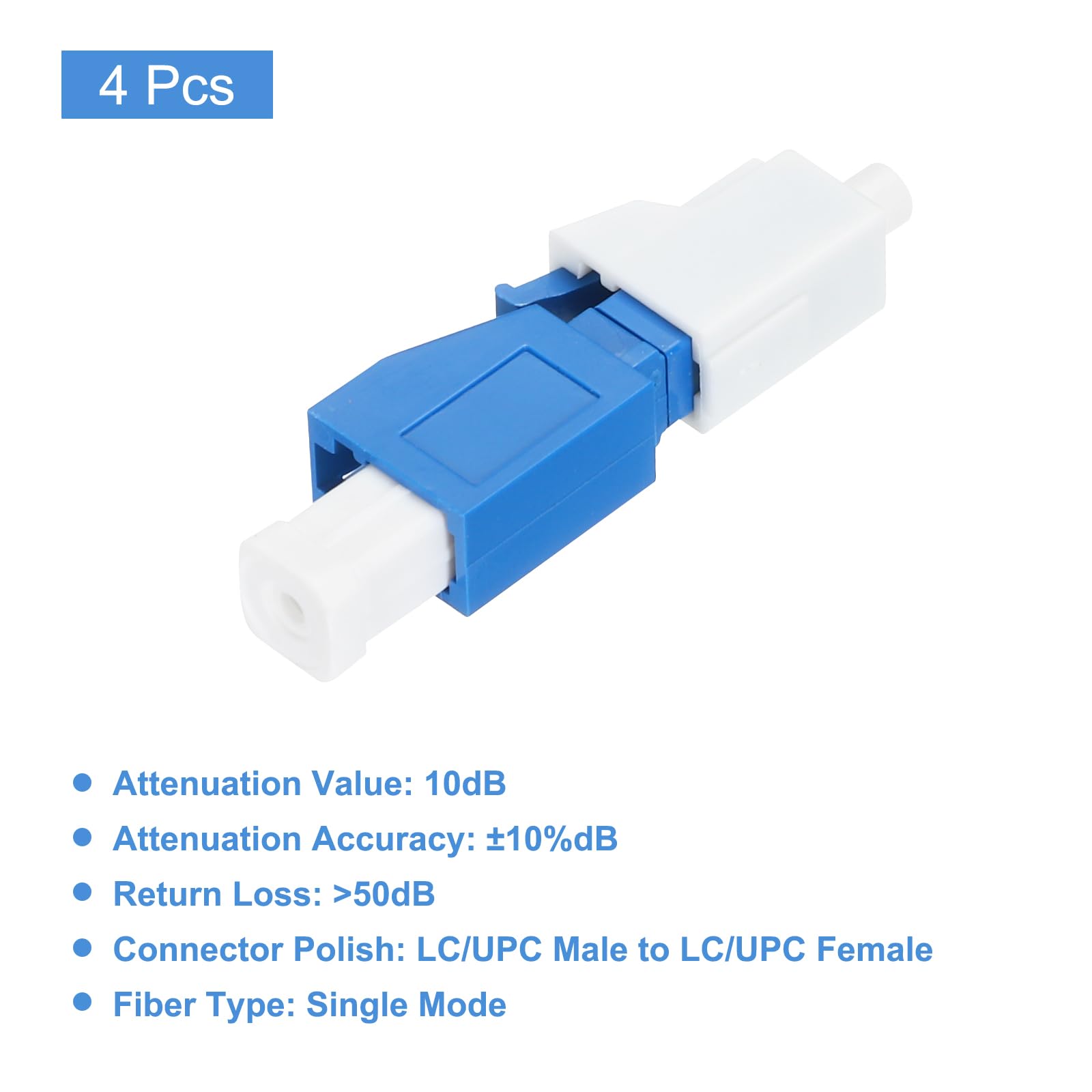 QUARKZMAN Attenuatore per Fibre Ottica Lc da 10 Db, Attenuatore per Fibre Ottica Fisso Monomodale Lc/Upc Sm da Maschio a Femmina per Trasmissione in Fibre Ottica, 4pz