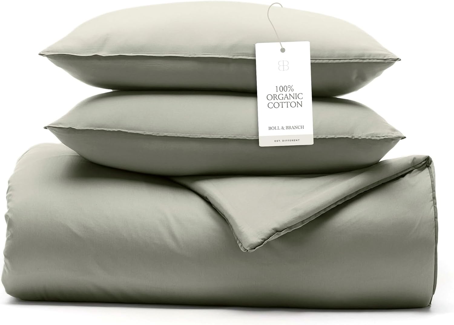 BOLL & BRANCH Signature Comforter Set - King/Cal King, Sageleaf - Duvet Insert and Cover in One Layer - Luxury Organic Cotton, Down Alternative, Hypoallergenic, All-Season - 1 Comforter and 2 Shams