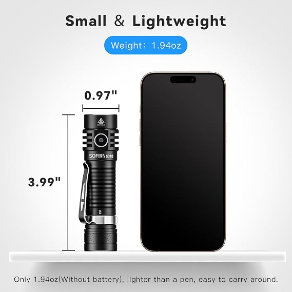 sofirn SC18 Rechargeable Flashlight 1800 High Lumens, Super Bright EDC Pocket Light with USB-C Charging, IP68 Waterproof Handheld Flashlight for Camping, Hiking, Dog Walking & Emergency