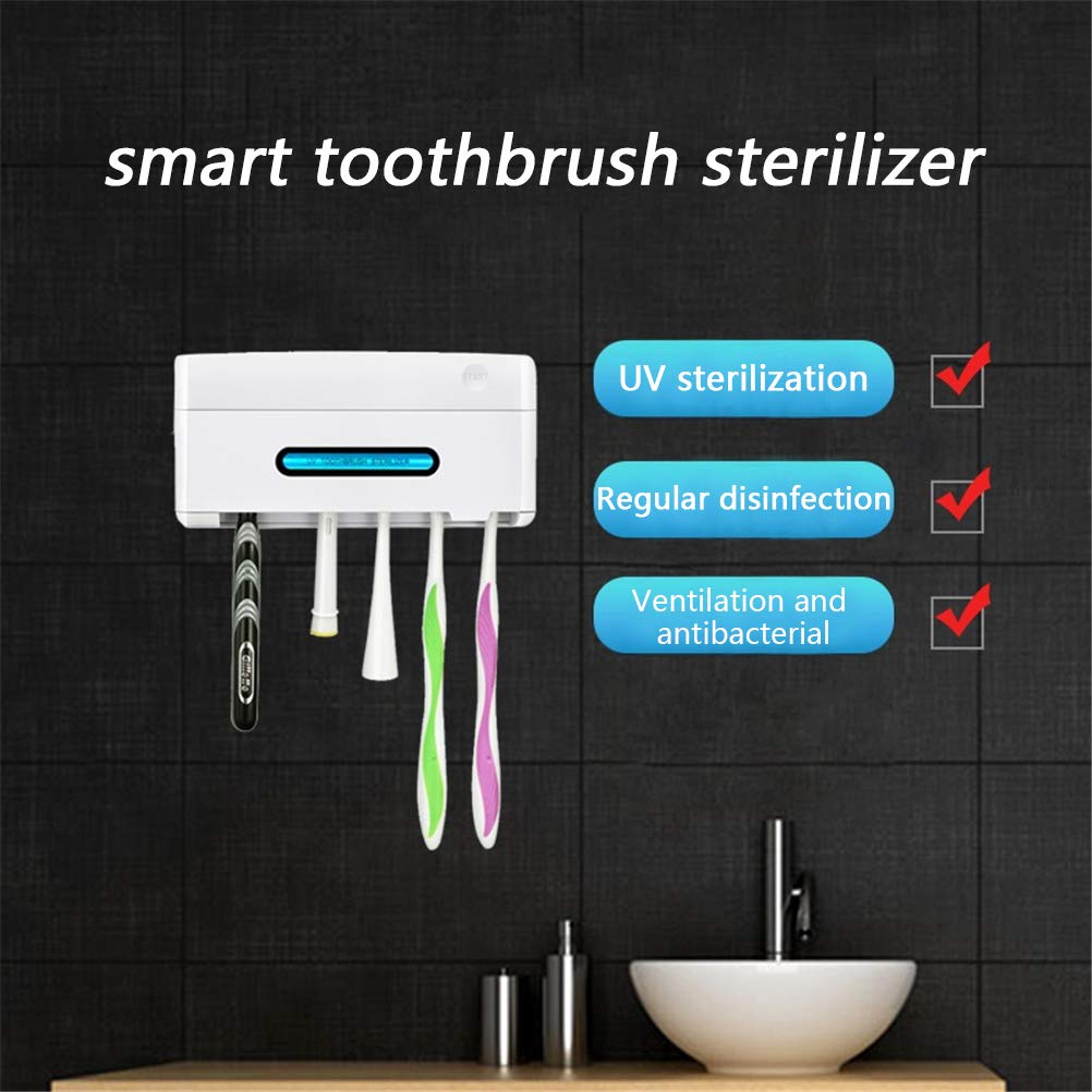 Portaspazzolino UV, Sterilizzatore per Spazzolino Ultravioletto 5 in 1 Portaspazzolino, Dispenser Automatico di Dentifricio, Set da Bagno per La Casa,A