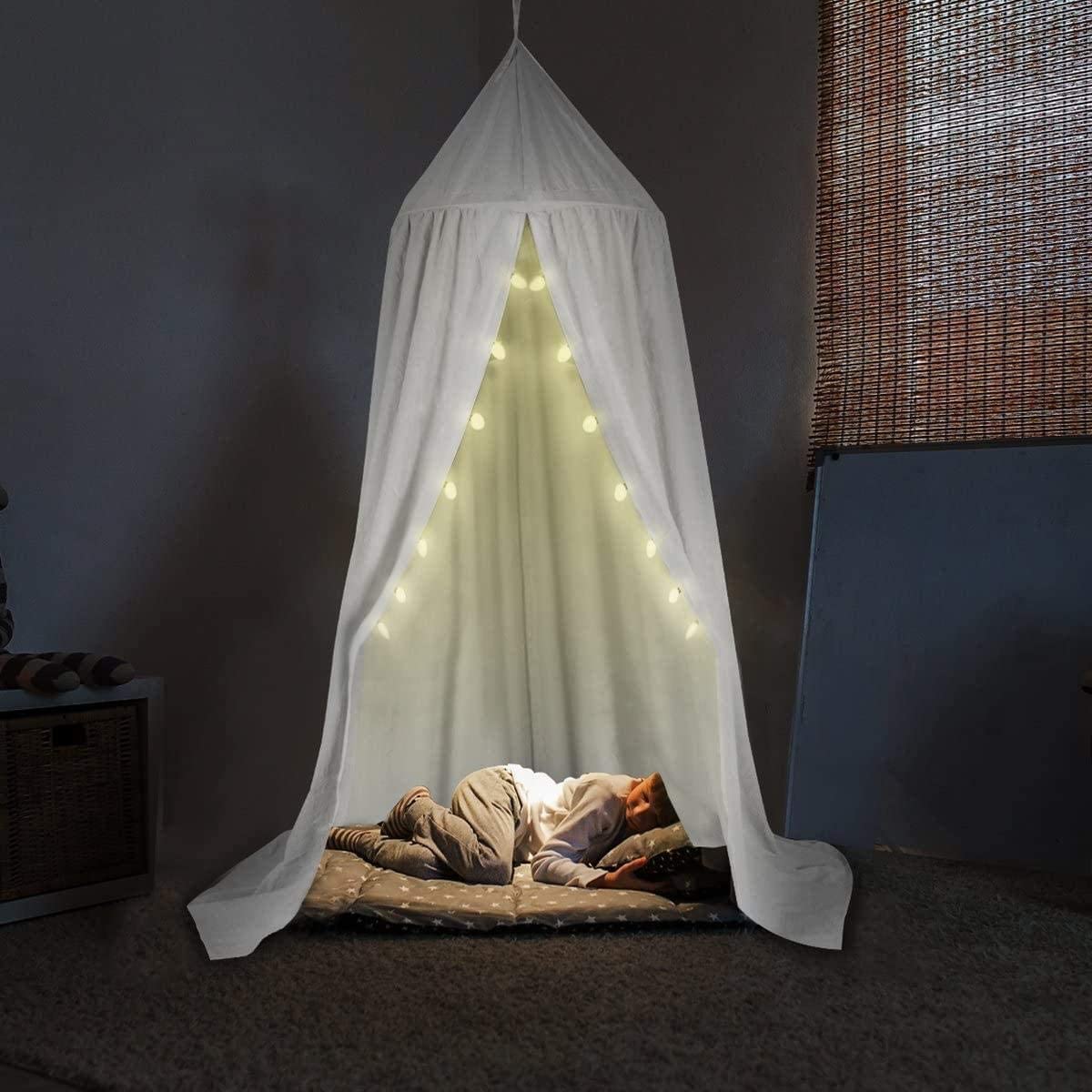 Baldacchino In Chiffon Per Lettino Bambino – Tenda A Cupola Rotonda, Altezza 240 Cm, Diametro Orlo 260 Cm, Zanzariera Da Soffitto, Bianco