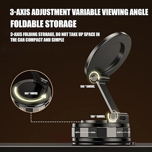 Miniatura 2 de Soporte magnético para teléfono, soporte portátil de succión al vacío, soporte giratorio de 360 grados, soporte de teléfono para tablero con sistema