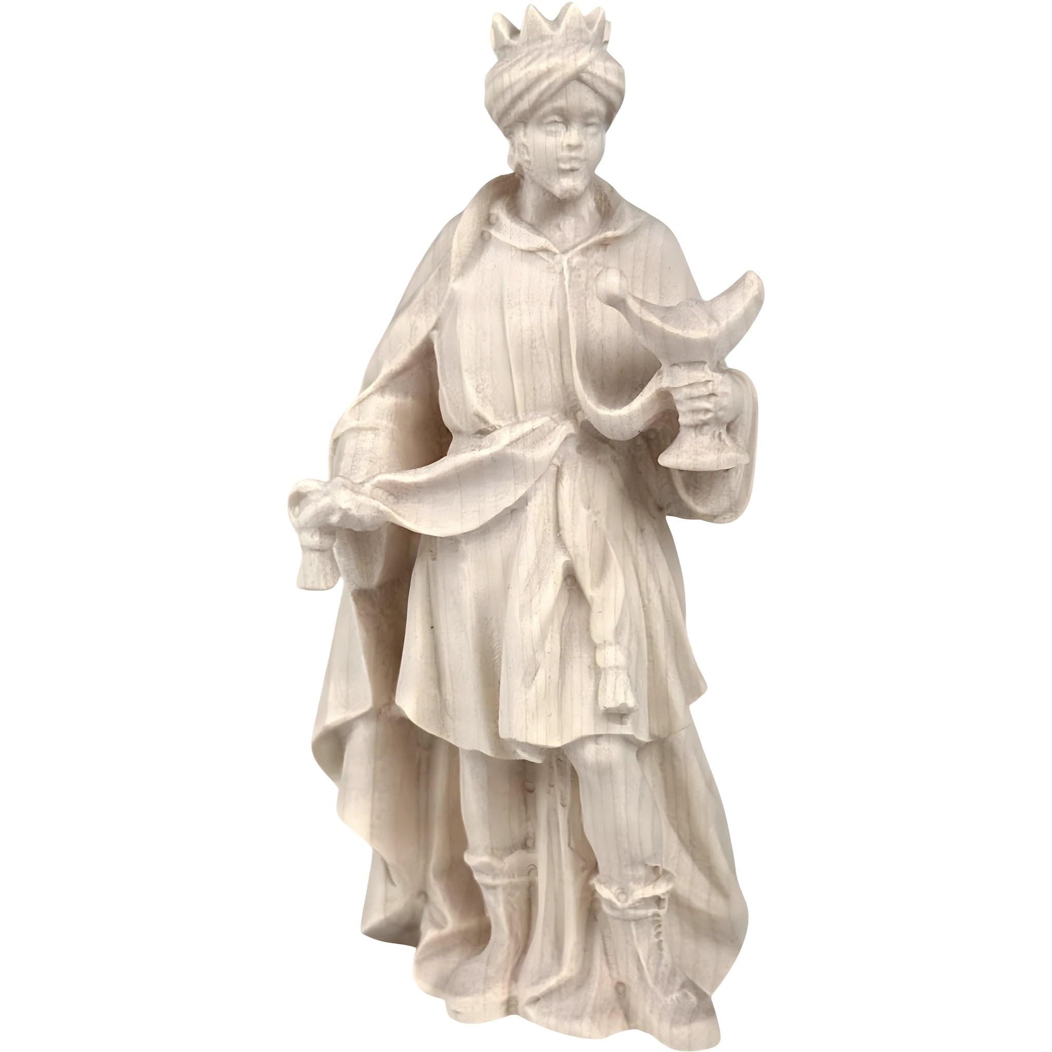 Dolfi | Baldassarre Re Moro con incenso 14 cm | Legno Naturale in Val Gardena | Presepe e Natività
