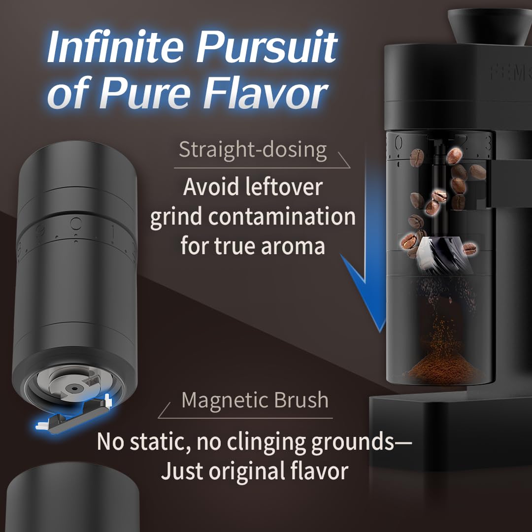 A5 Moulin à café électrique avec broyeur conique, noir | Moulin à café sans fil rechargeable par USB - Moulin à café conique en acier inoxydable de 53 mm - Pour expresso et verseur