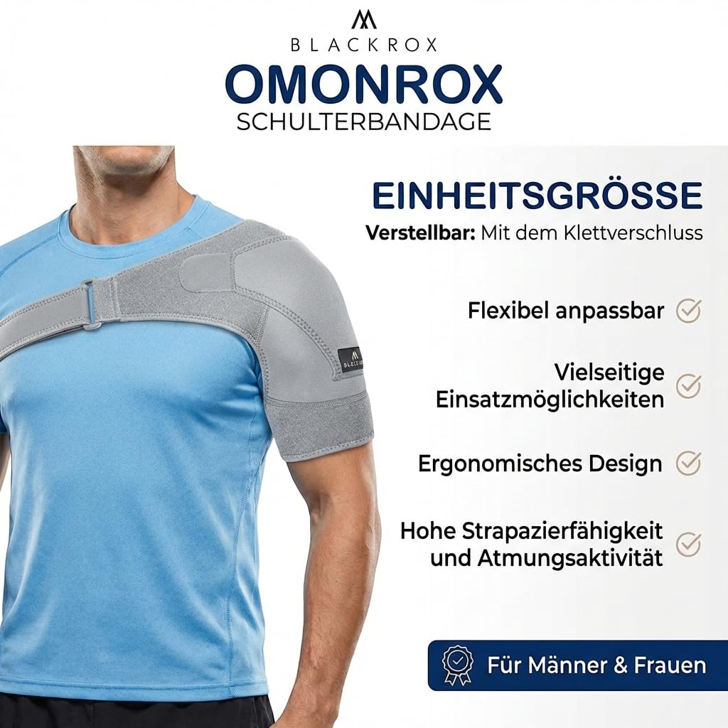 BLACKROX Hombreras [ganador de la comparación 2024] talla única, para hombre y mujer, soporte de hombro, perfecto para deportes, deportes de fuerza y culturismo, OMONROX, gris