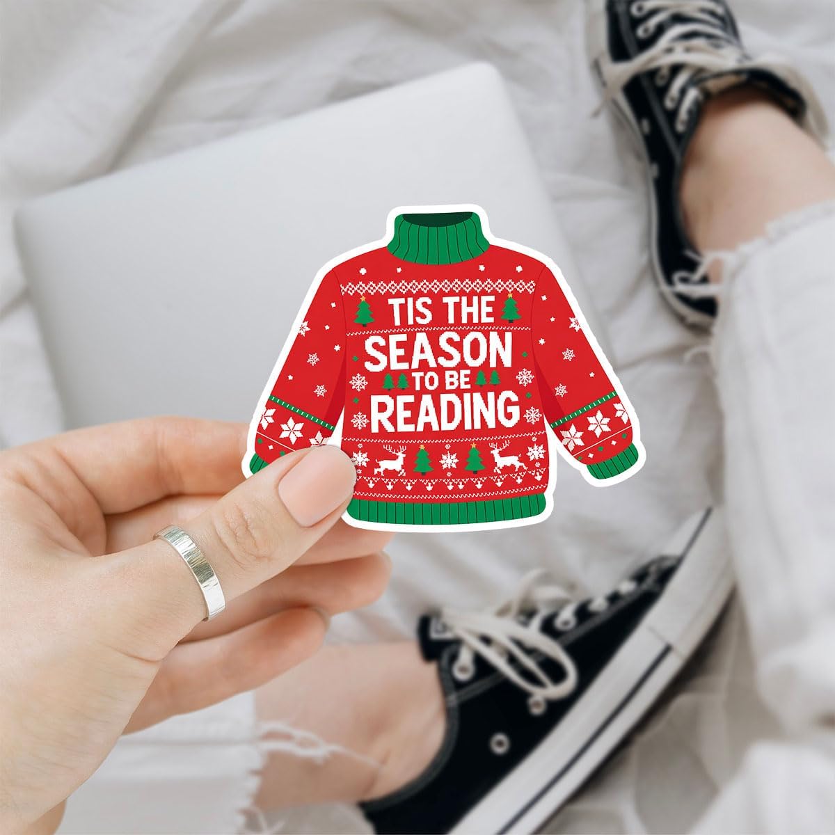 3 Pcs Christmas Sweater Sticker, Funny Ugly Sweater Vinyl Decal with Holiday Quote, Festive Christmas Sticker for Gifts, Laptops & Water Bottles image 2