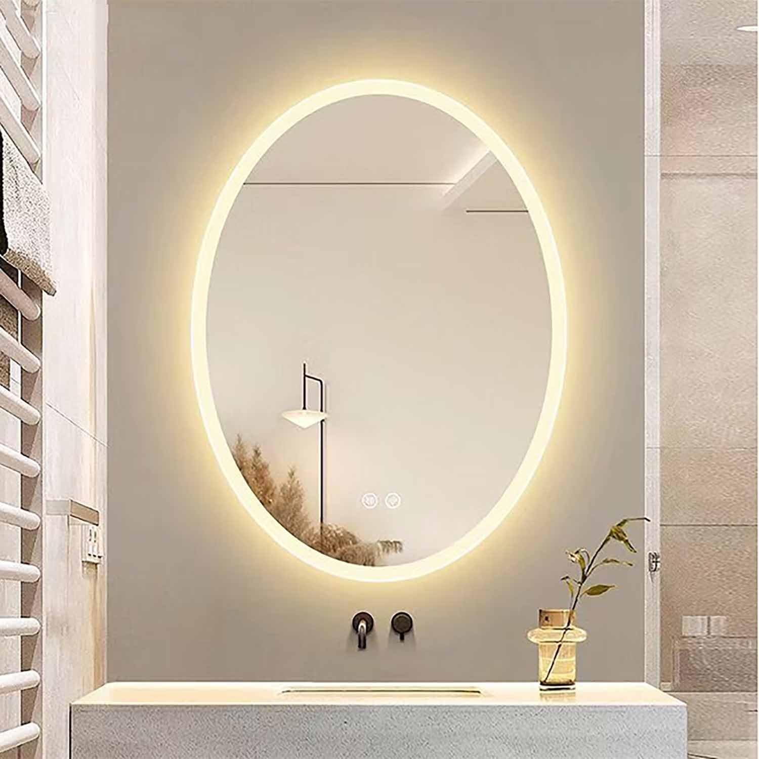 BKSXSOP 28"x36" LED Oval Bathroom Mirror with Lights for Wall Anti-Fog Makeup 24"x32" Dimmable Illuminated Home Decor, Shatter-Proof(Frosted Edge,28 * 20in)