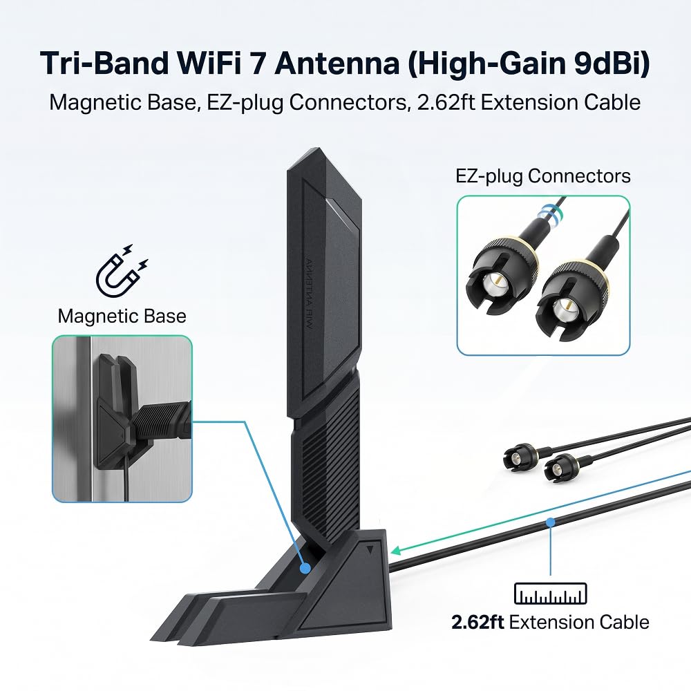 Antena WiFi 7 para portátil 2.4G 5G 6G Base magnética de doble banda para ASUS ROG Strix X870-I X870E-E X870-A/Prime X870-P/TUF Gaming X870-PLUS WiFi 6E WIFI7 PC computadora de escritorio