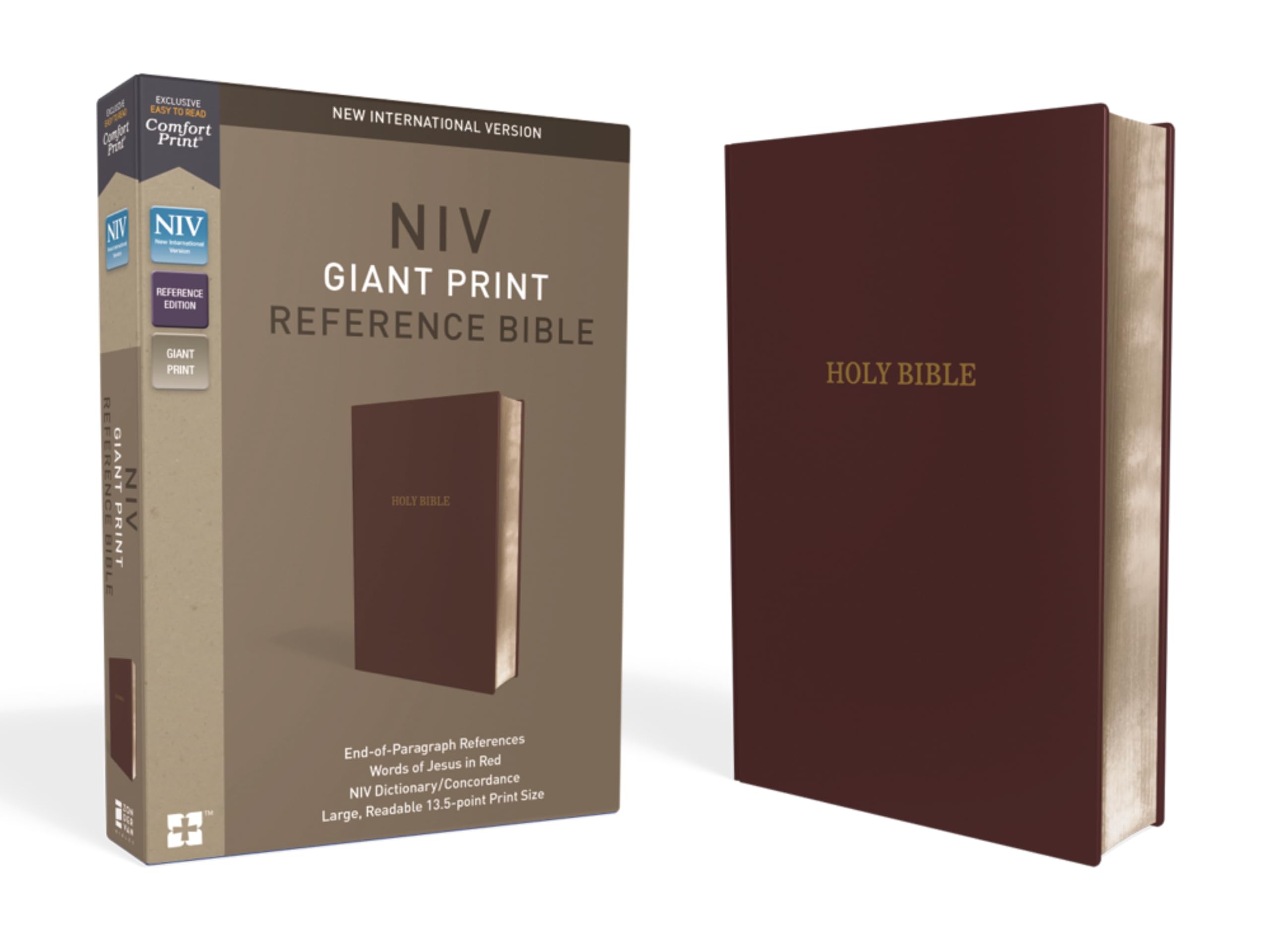 NIV, Reference Bible, Giant Print, LeatherLook, Burgundy, Red Letter