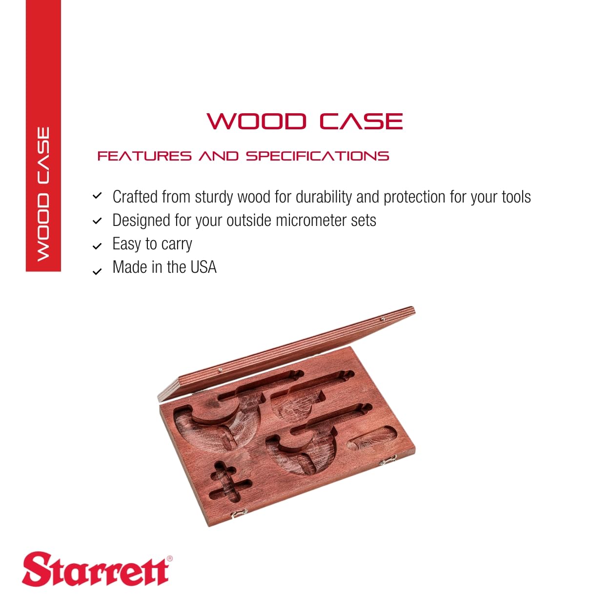 Starrett Wood Case to Protect Outside Micrometers - Ideal Fit for Starrett Series S436AZ/S226AZ - Durable and Protective Storage Solution - 955-STARR