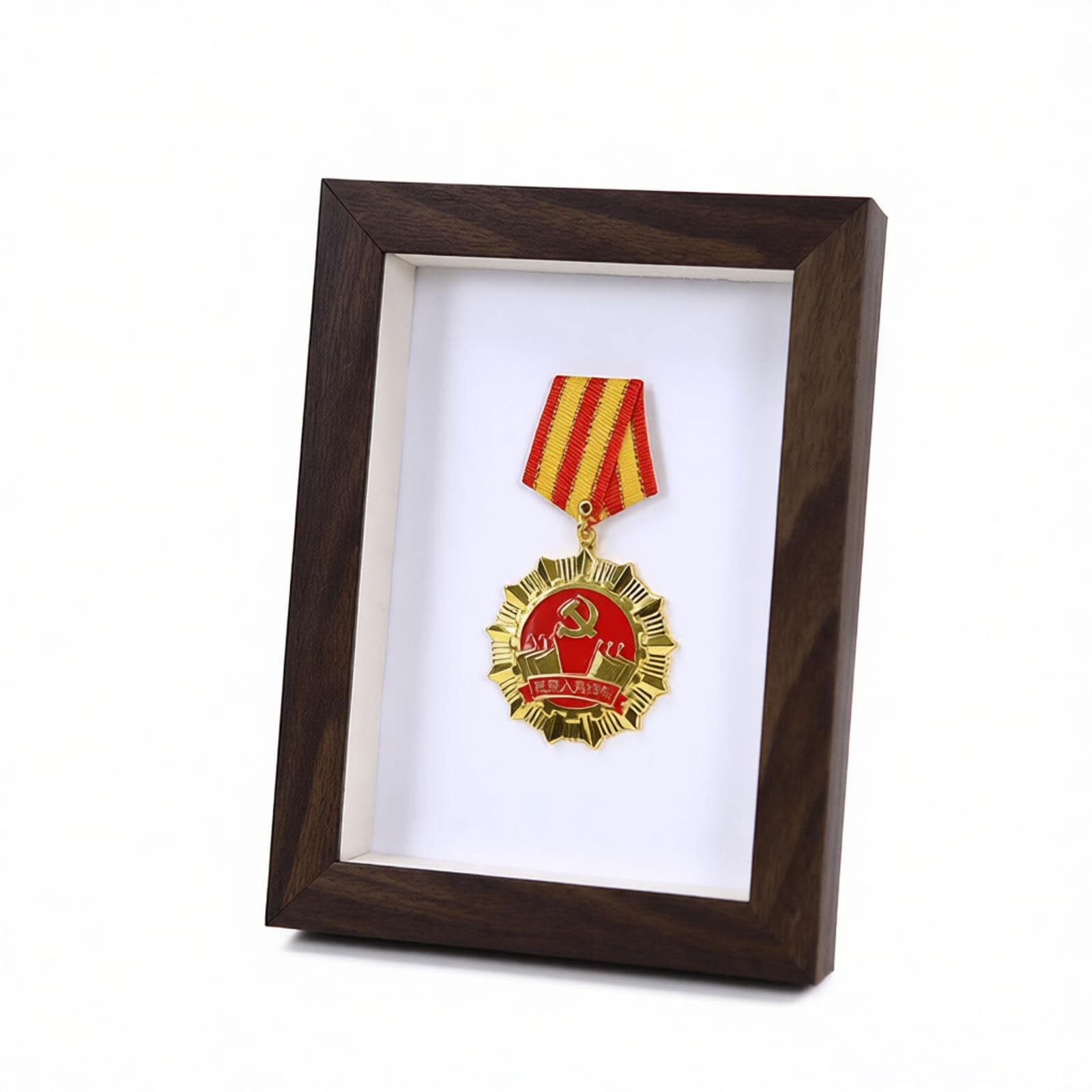 ETUELNOPT Medal Storage Box for Runners, Medal Storage Display Stand Deep Box Picture Frame 12.7x17.8cm Multicolor(Walnut)