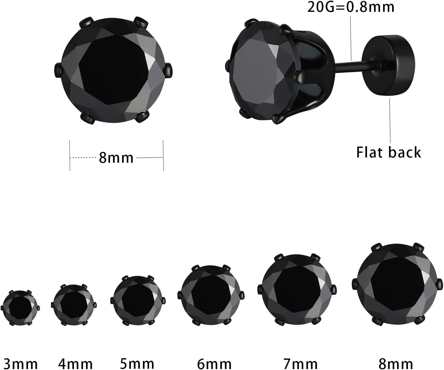 VOLUKA Cubic Zirconia Stainless Steel Screw Flat Back Earring - Hypoallergenic Stud Earrings for Women & Men - 316L Titanium CZ Stud Earrings for Nickel-Free, Trendy & Elegant - Image 2