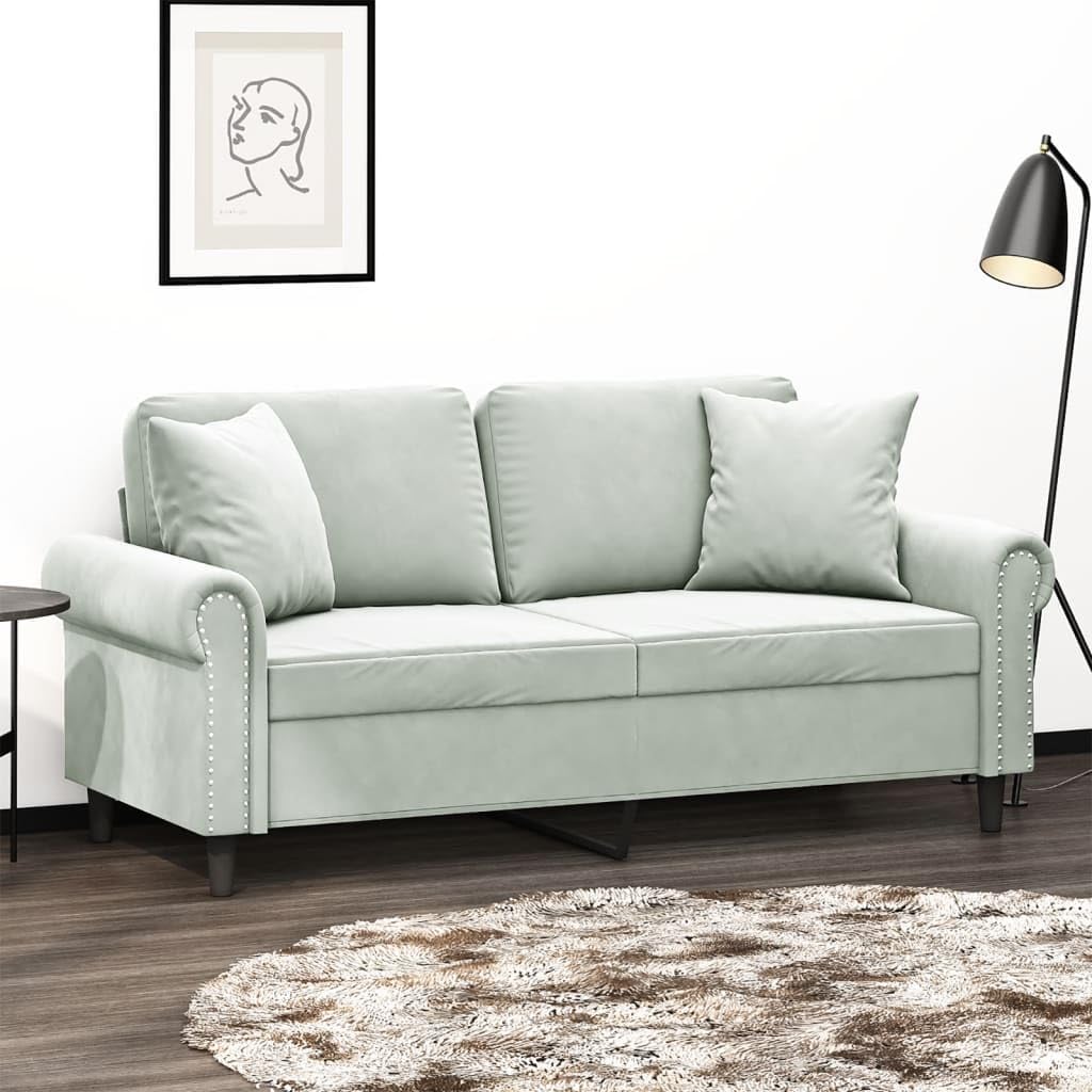 2-Seater Sofa Light Grey Velvet (100% Polyester) Living Room Furniture