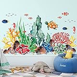 LiveGallery Coral Seaweed Wall Sticker Ocean Life Wall Decals Shell Conch Hippocampus Sea Turtle Tropical Fish Marine Plants Wall Decorations for Kids Bedroom Living Room Nursery Office