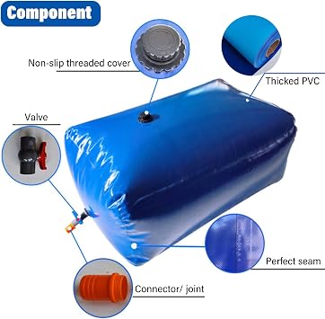 Farm Water Tank 29 100 250 400 789 1000 1500 Gallon, Soft Floding Water Bladders Camping RV Trunk Bed Emergency Rain Storage Containers, Drought Resistance Agricultural Sac Cistern(1.5x1x0.63m/946L/25