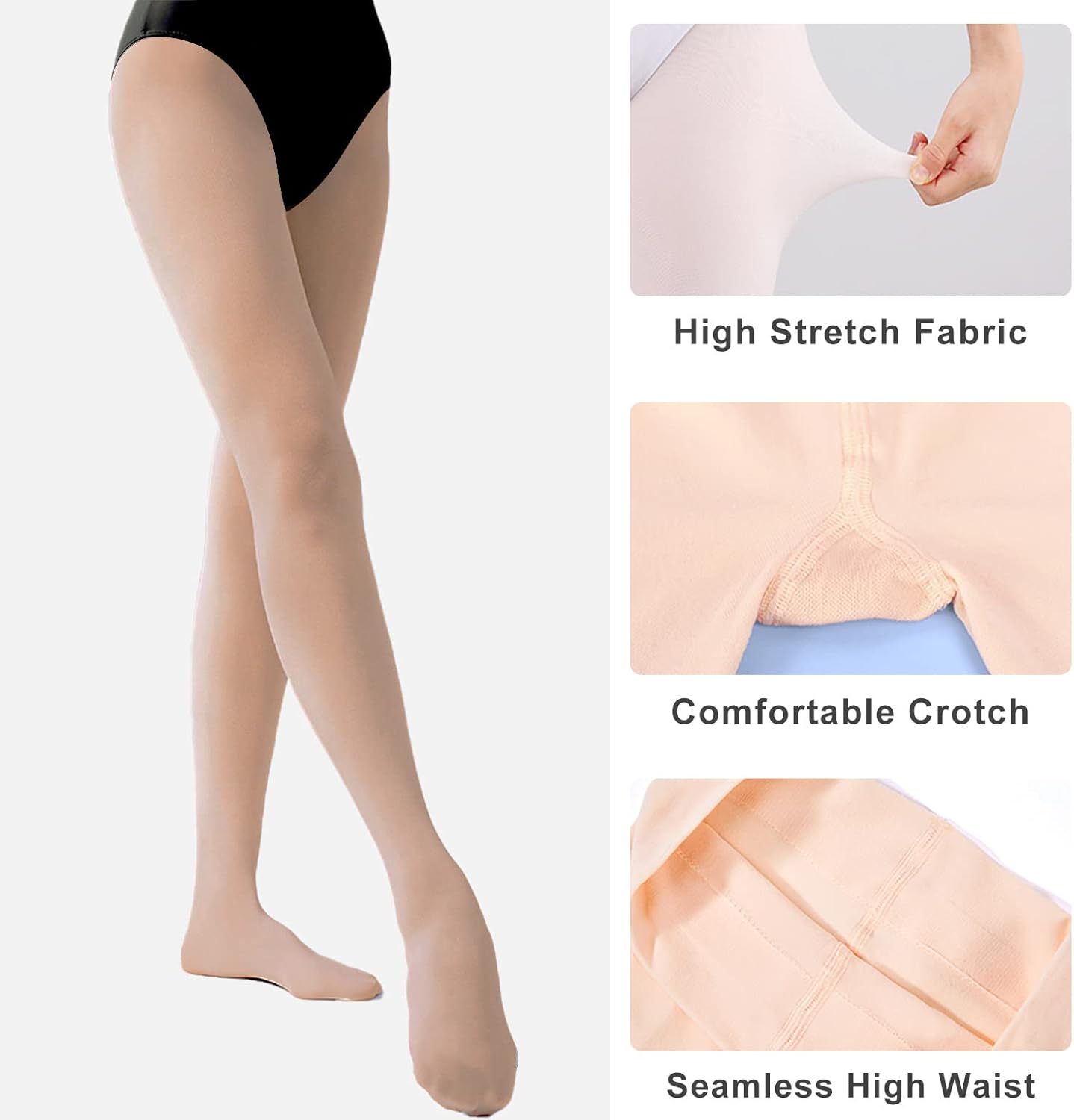 danswan Girls Women Transition Ballet Dance Tights Footless Ballet Legging Stocking Convertible Tights for Toddler Kids - Image 4