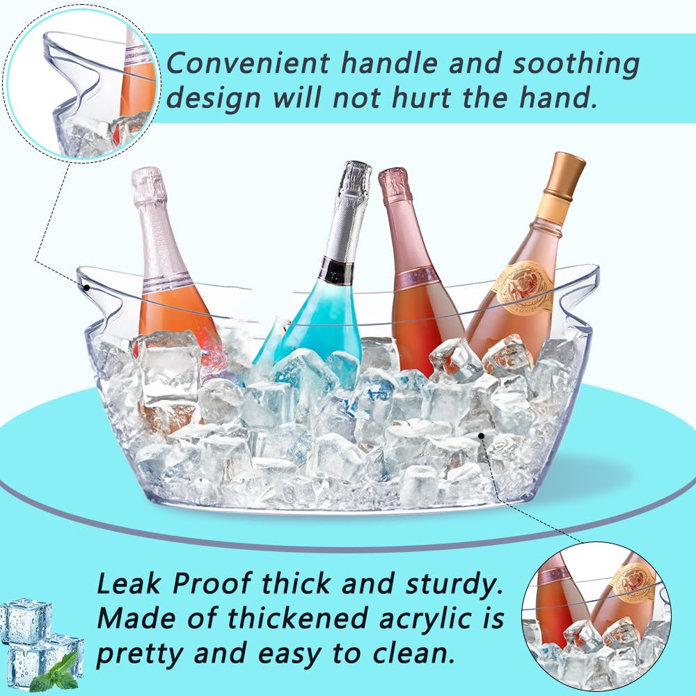 Lot de 2 seaux à glace en acrylique de 5,5 L, extra large pour les fêtes, les bars à mimosa et les cuillères pour champagne, bière, vin pétillant, cocktails