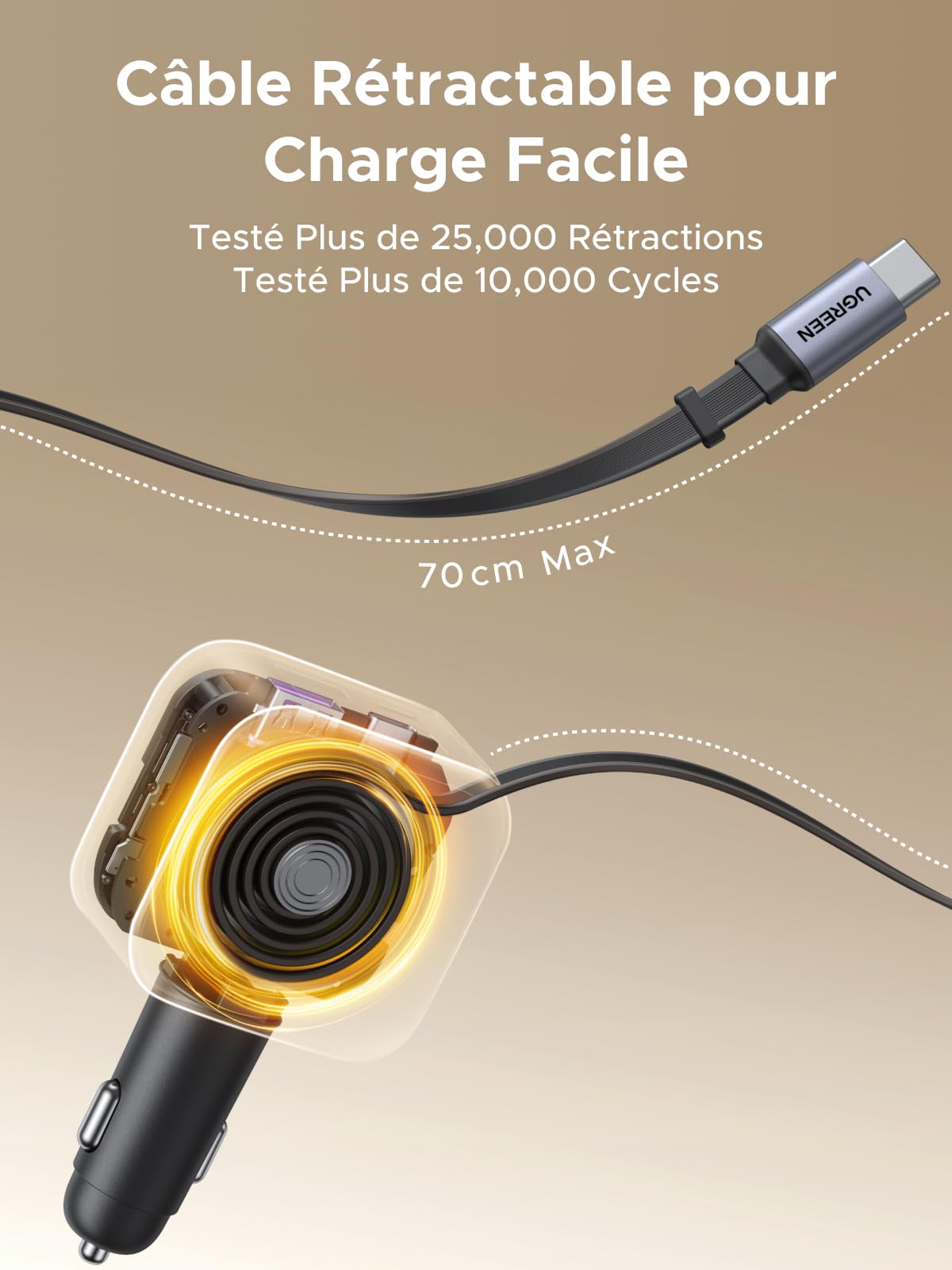 UGREEN Nexode 60W Chargeur Allume Cigare USB C Rétractable PPS PD QC 3.0 Chargeur Voiture Charge Rapide Compact Compatible avec iPhone 17 Pro Max Air 16 15 14 13 12 Galaxy S26 Ultra S25 iPad Pro Air