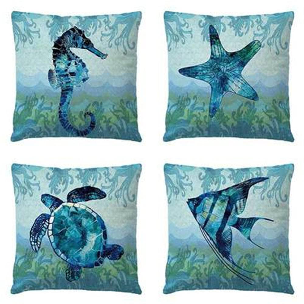 Cushion Covers Marine Life Sea Turtle Seahorse Starfish 20x20inch Set of 4 Decorative Throw Pillow Covers Velvet Square Double Sided with Invisible Zipper Pillow Case 50x50cm for Outdoor Sofa Car Home