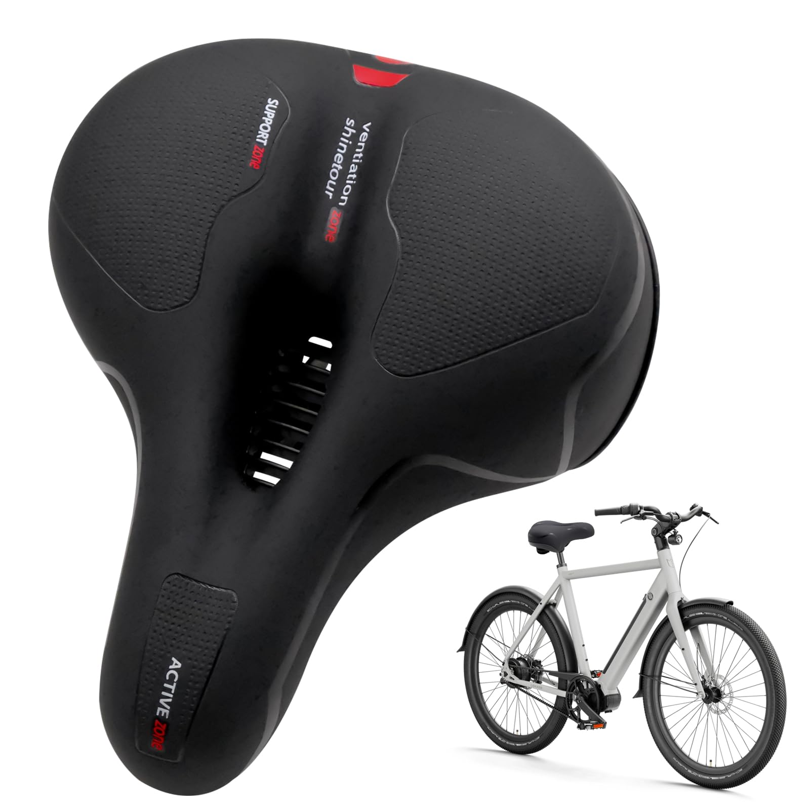 Mountain Bike Seat, Wide Comfortable Bicycle Saddle with Dual Shock Absorbing Balls, Honeycomb Anti Slip Leather, Ventilated Ergonomic Bike Seat Cushion for MTB and Road Bikes