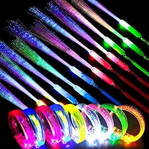 24 Pcs Juggling Sets 12 Pcs Glow Fiber Wands Sticks and 12 Glow Bracelets Fiber Optic Wands LED Bracelets LED Light Up Wands for Party Favors(Random Color) Cover