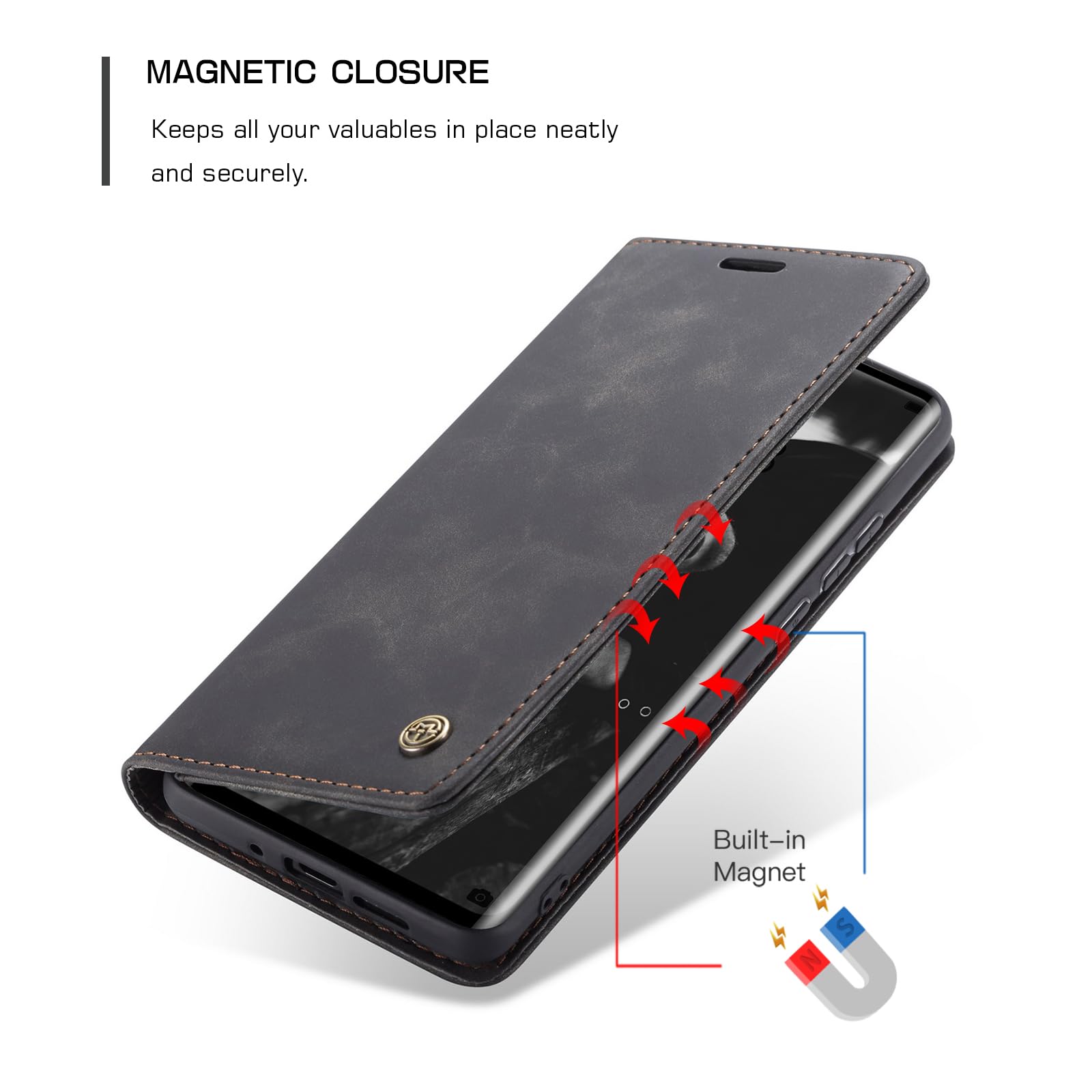 Etui do Huawei P30 Pro, portfel ze skóry PU, z uchwytem na karty, Kompatybilny Kabura magnetyczna, odporne na wstrząsy etui na telefon z klapką do Huawei P30 Pro, Czarne