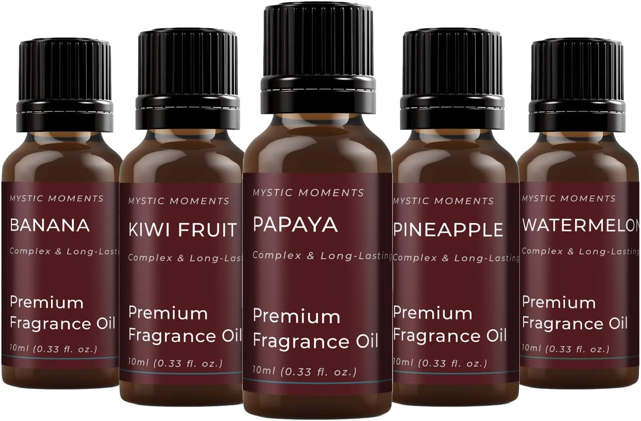 Mystic Moments | Exotic Fruit Fragrant Oil Gift Starter Pack 5x10ml | Banana, Kiwi Fruit, Papaya, Pineapple & Watermelon