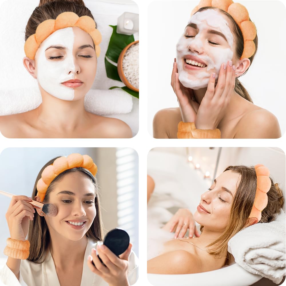 Opaski spa do mycia twarzy, zestaw na nadgarstek, gąbka, makijaż, pielęgnacja skóry, opaska na nadgarstek, bąbelki, miękki ręcznik frotte, opaska do włosów dla kobiet, puszyste nakrycia głowy,