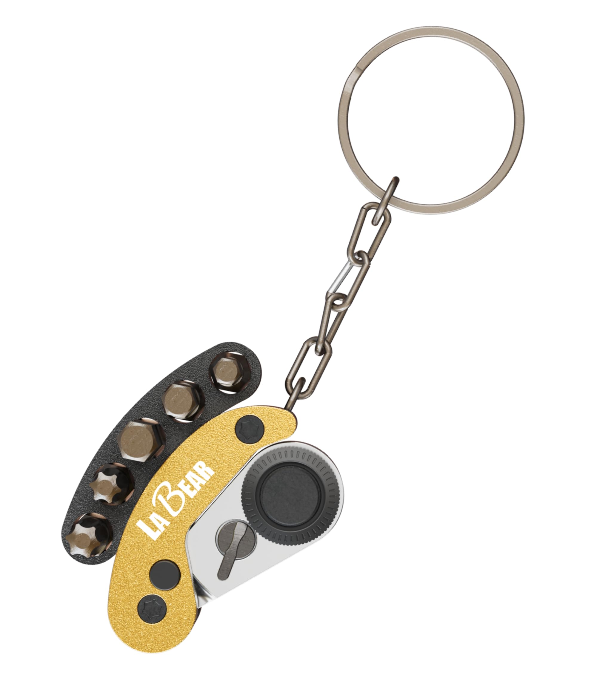 LABEAR - Golden Mini Folding Ratchet Screwdriver Set, 72-Tooth Reversible Pocket Wrench with Magnetic 1/4 in Bit Holder, EDC Keychain Tool, 5 Bits for Bike, Car, Home Repair