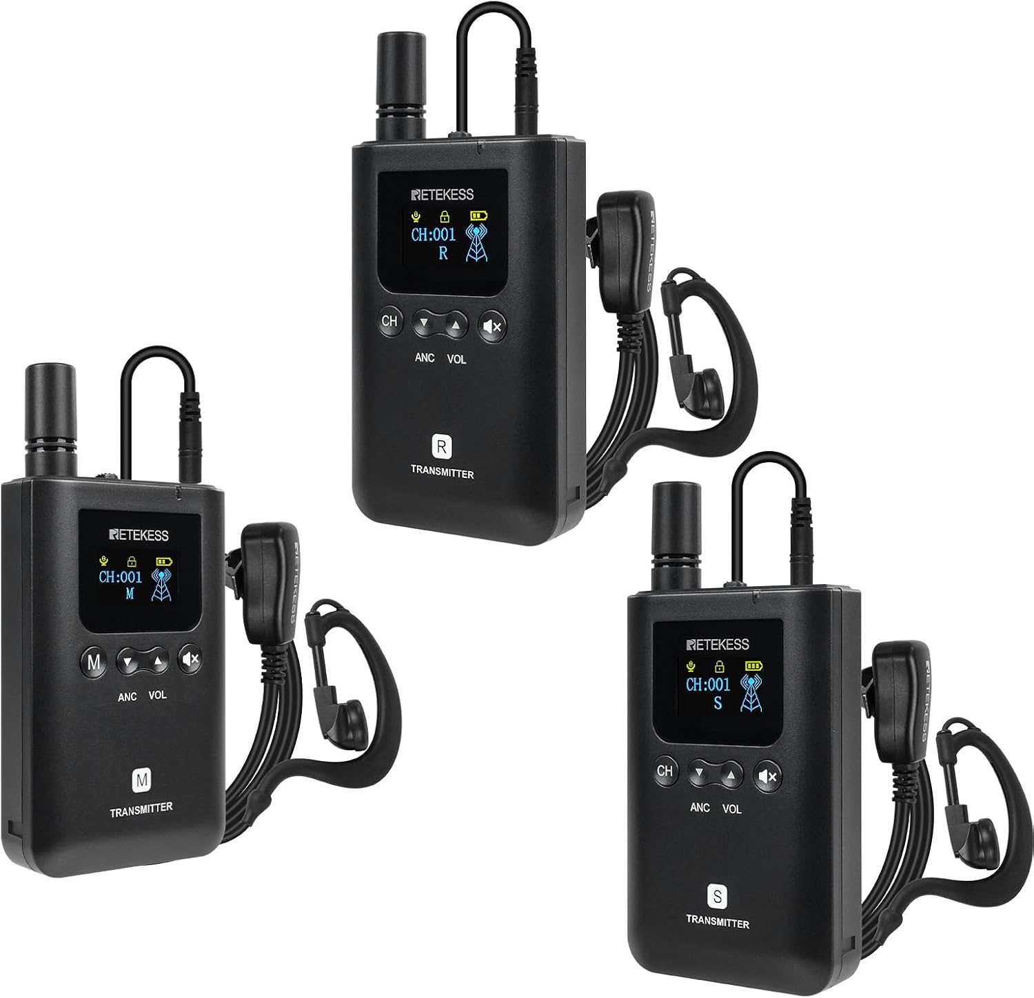 Retekess TT129 Full Duplex Tour Guide System, Wireless Tour Guide Headsets, 999 Channels, 100M Distance, 20 Hours Standby Time, One-Touch Operation, Tour Guide Microphone for Training(3 Transmitters)
