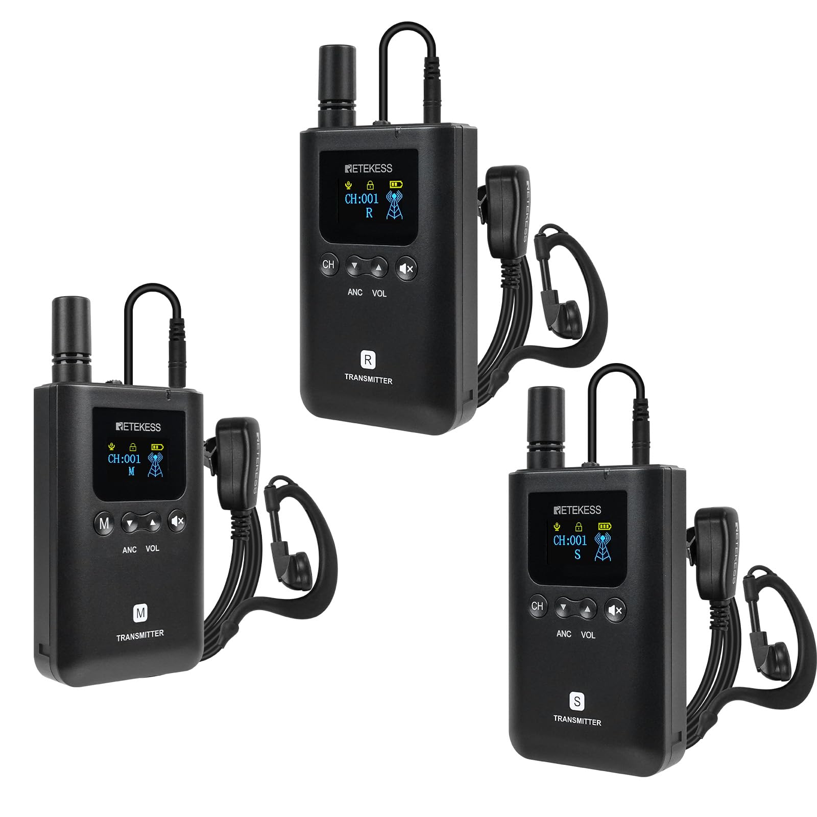 Retekess TT129 Sistema di Guida Turistica Wireless con 3 Trasmettitori, Sistema di Cuffie Audio per Guida Turistica, Full Duplex, 100 M, 20 ore di Standby, Funzionamento One-Touch, per Formazione