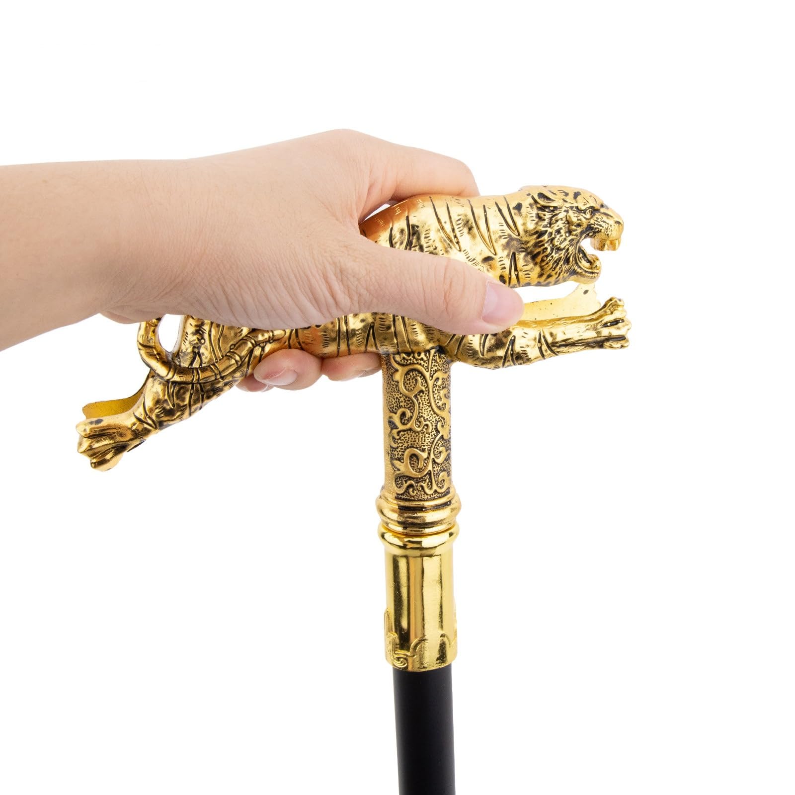 Design Tigre Metallo Oro Bastone da Passeggio – Stile Britannico, Elegante & Lussuoso per Escursionismo, Cosplay, Uso Quotidiano & Regalo