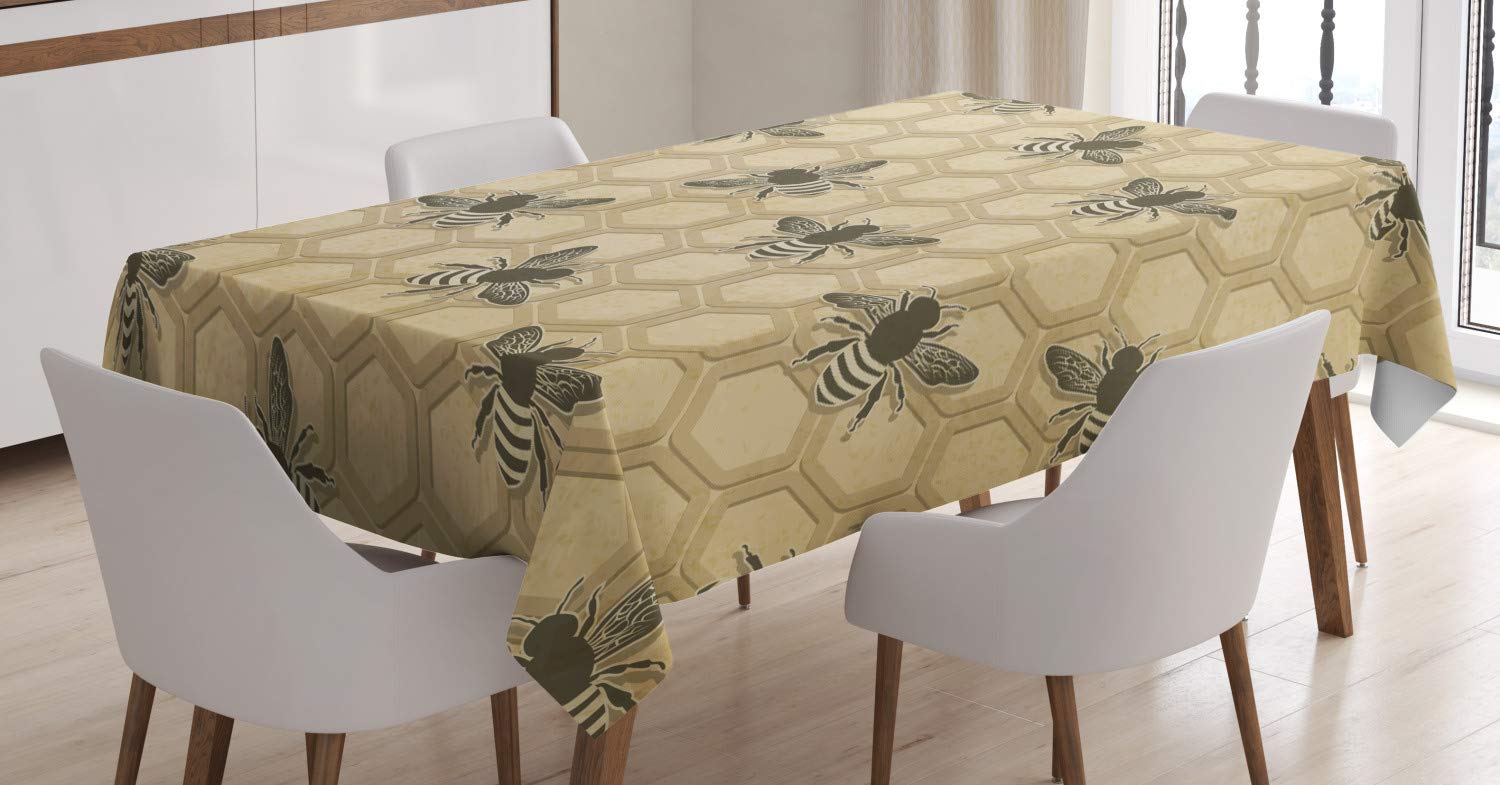 Tovaglia ABAKUHAUS Ape E Miele 140x200 Cm – Grigio E Giallo, Rettangolare, In Poliestere Resistente Alle Macchie - 2