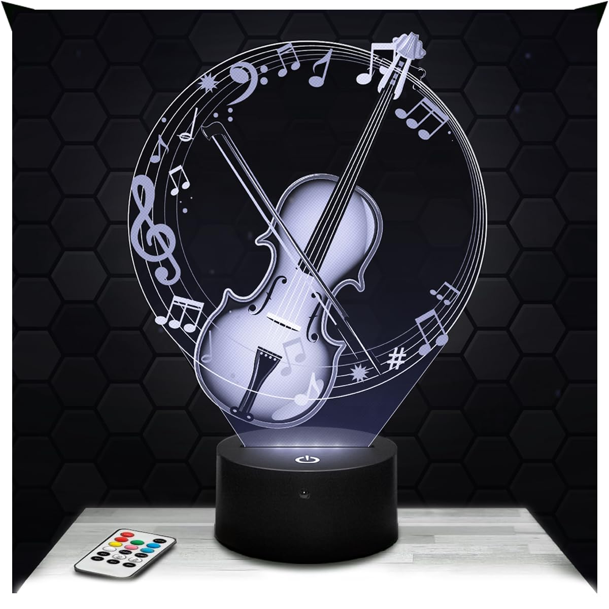 Lampephoto.fr - 3D Violin Lamp Violin Music Musician Gift, Touch LED Night Light, 3D Hologram Effect, Christmas Birthday Gift Idea for Boy or Girl, Room Decoration Object