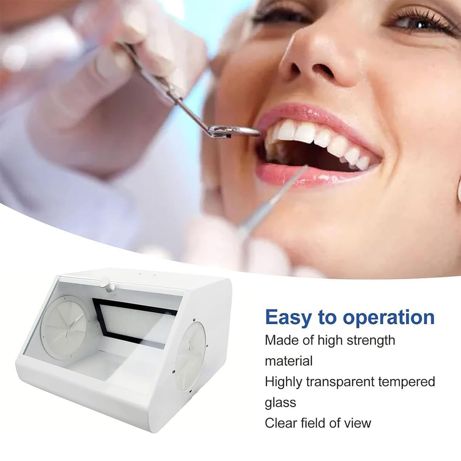 Dentystyczny pojemnik na kurz laboratoryjny, odpylacz laboratoryjny z 12 zestawami źródeł światła LED, podwójny filtr wydechowy i okno do oglądania ze szkła hartowanego do piaskowania