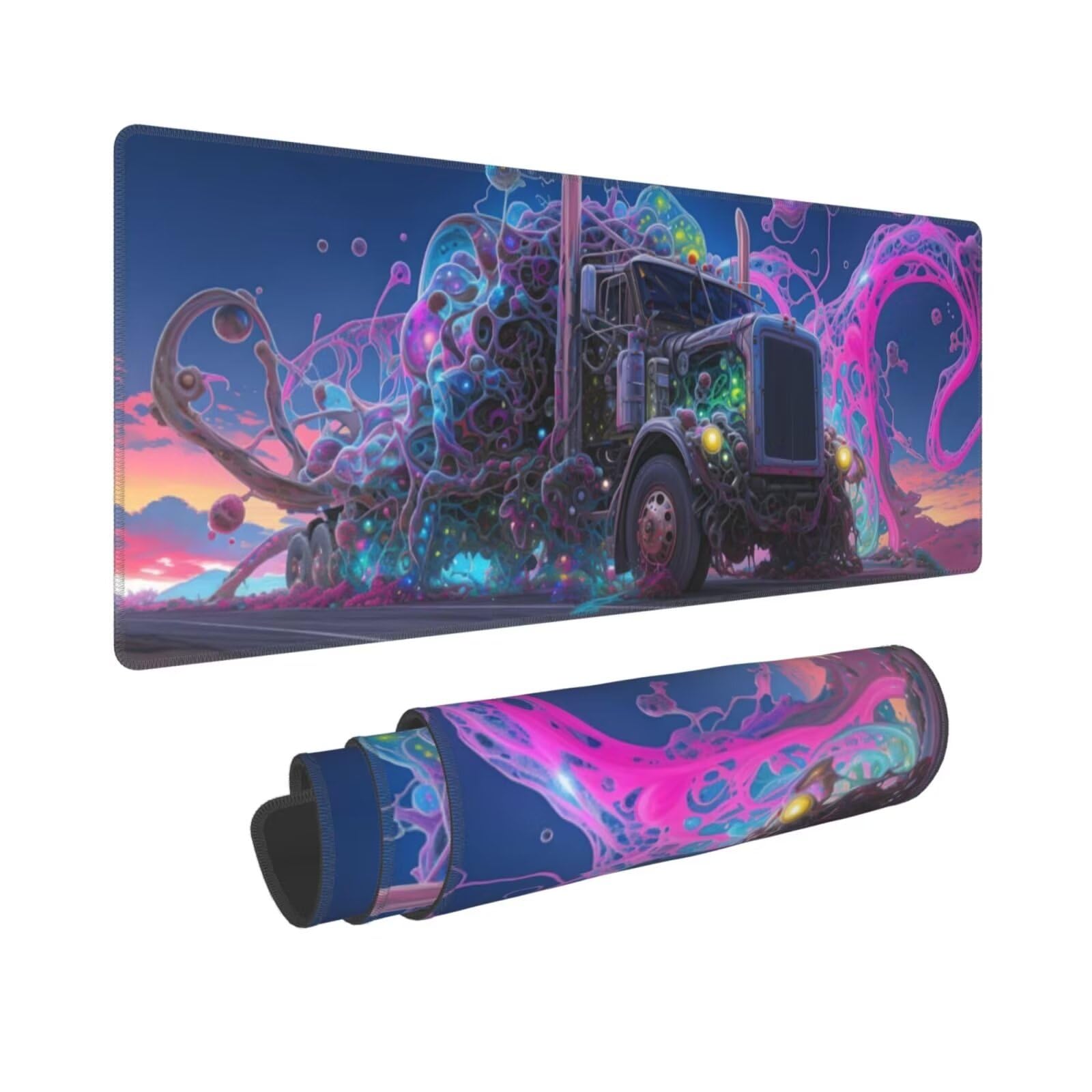 Tappetino Mouse, Tappetino Mouse Gaming Grande XXL 1500x800x3mm Tappetino Scrivania Mouse Pad, Base in Gomma Antiscivolo, Bordi Cuciti,Lavabile, Mousepad per Ufficio e Gaming (camion) R-393