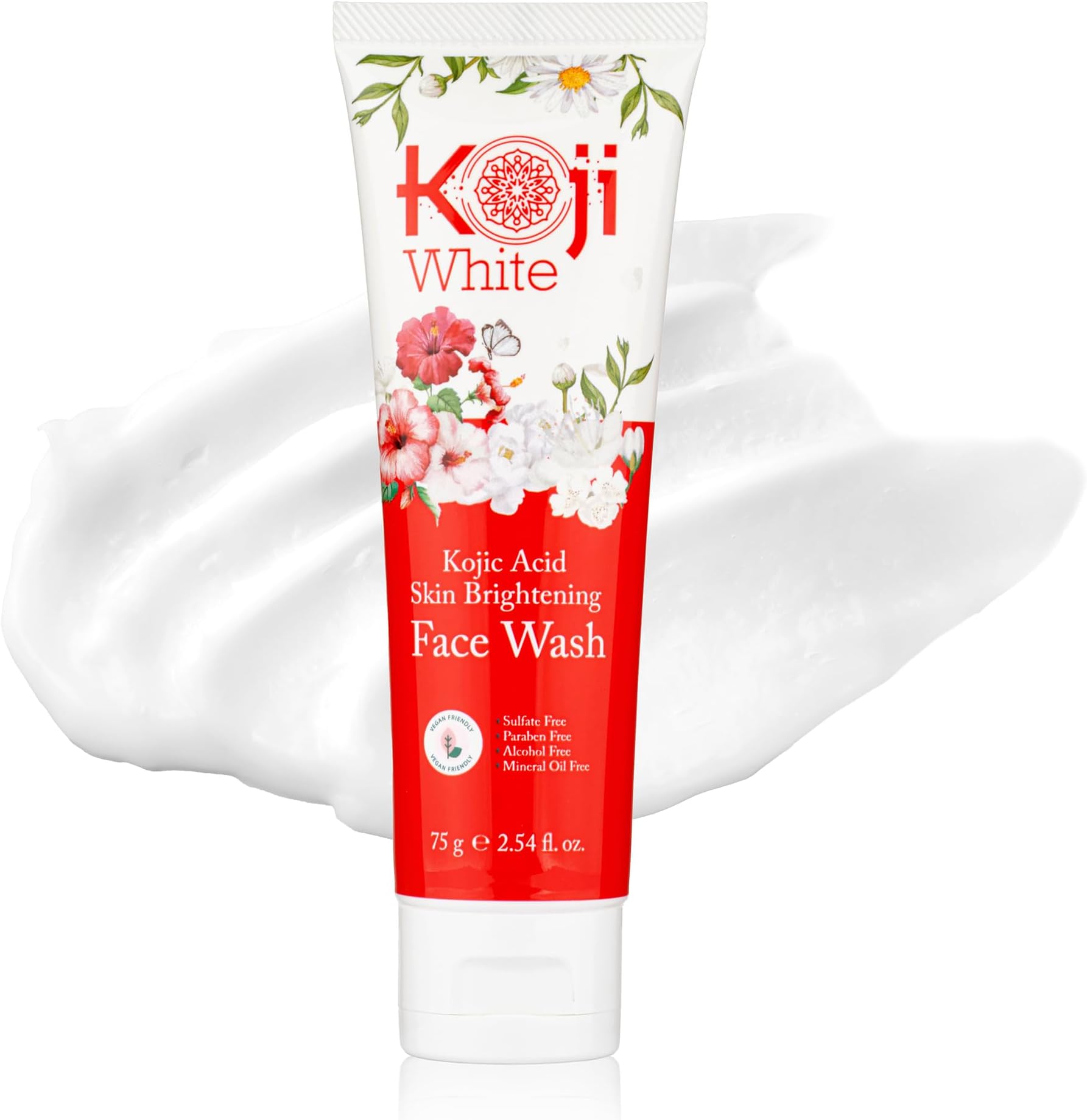 Koji White Kojic Acid Skin Brightening Face Wash for Exfoliating Face, Hydrating Face Moisturizer, Vegan Face Wash, Even Skin Tone with Vitamin C, Flower Extracts, Vitamin E, 2.54 Fl Oz