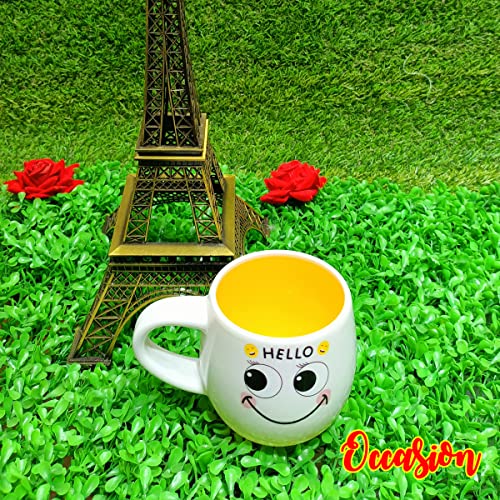 Image of Occasion White Emoji Smily Happy Ceramic Milk /Coffee /Tea /Juice Mug -250ML (Hello Emoji White Mug)