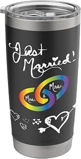 Just Married Mrs & Mrs Gay Lesbian Wedding Engagement Decor Stainless Steel Insulated Tumbler