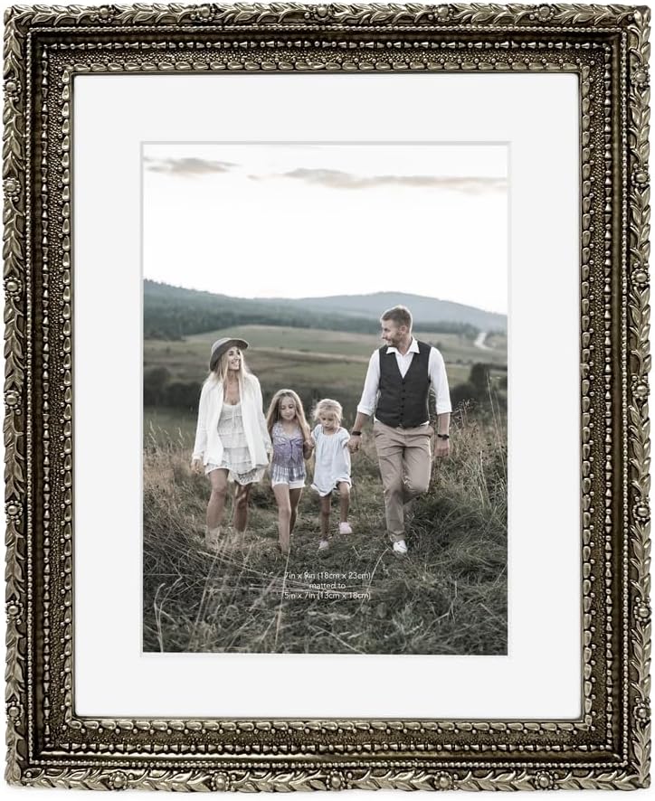 Isaac Jacobs 7x9 (Matted 5x7) Silver Vintage Inspired Antique Library Frame, Horizontal & Vertical for Tabletop and Wall Display, Home Décor, Decorative Art Design (7x9 (Matted 5x7), Silver)