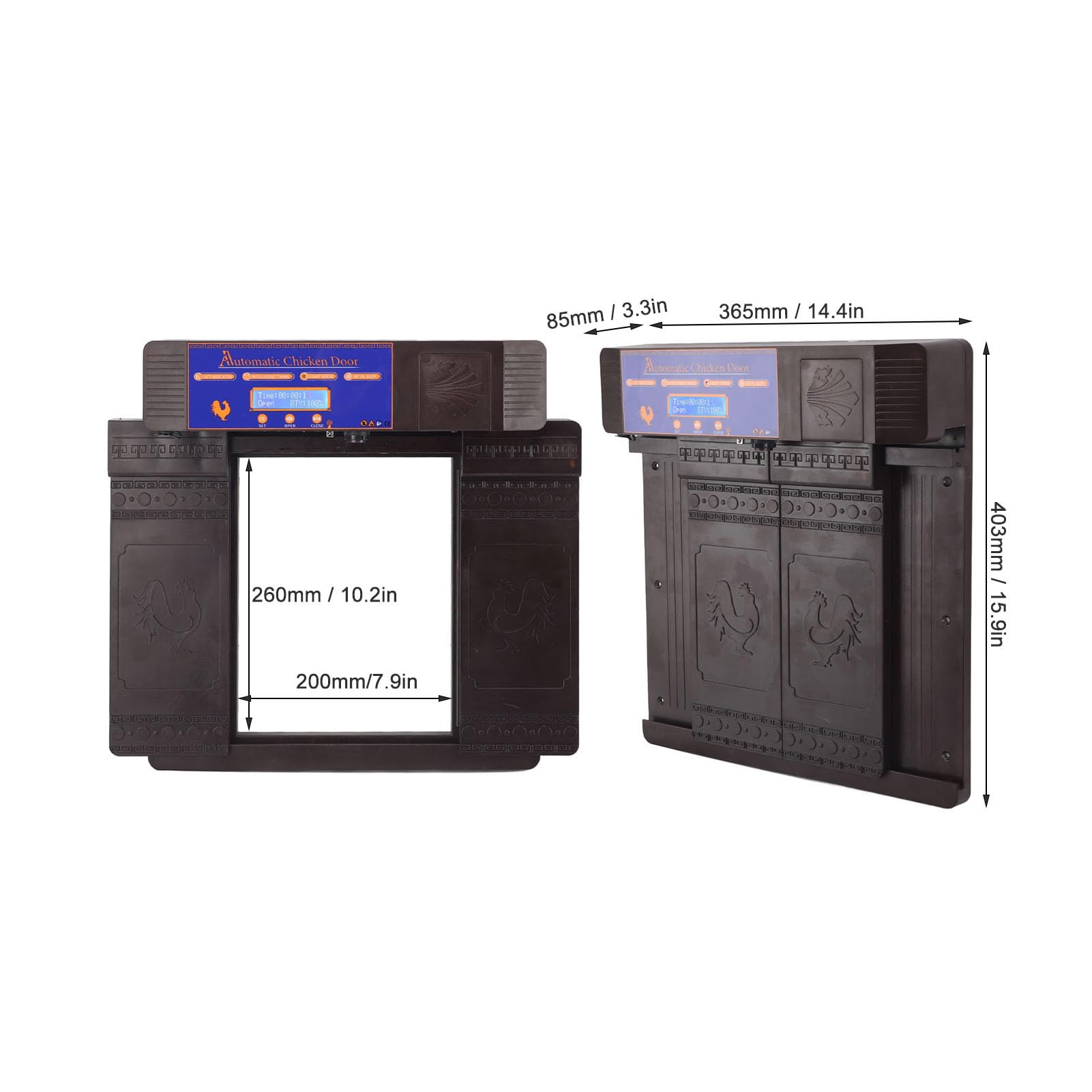 Aramox Puerta Automática Solar para Gallinero, Puerta Automática de Plástico para Pollos con Temporizador, Sensor de Luz, Control Remoto, Infrarrojos, Antipellizco para Pollos, Patos, Gansos (Marron
