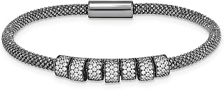 Bracelete de prata esterlina 925 com contas pretas e fecho magnético zircônia cúbica CZ grande pulseira flexível joias finas para mulheres presentes para ela, Prata esterlina, Zircônia cúbica