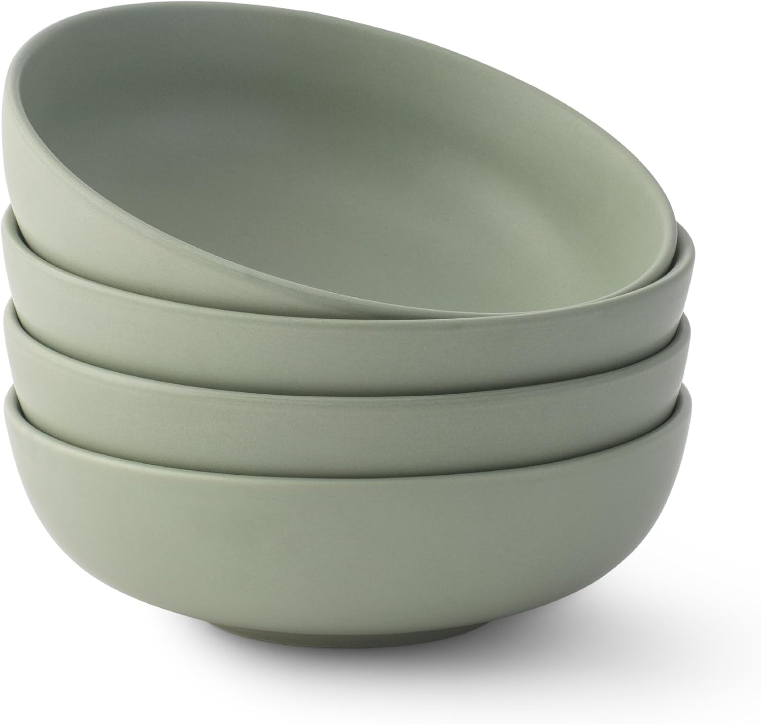 JoyJolt Mesa 30oz Stoneware Pasta and Salad Bowls Set of 4, Matte Sage Green Dishwasher and Microwave Safe Wide and Shallow Plate Bowls